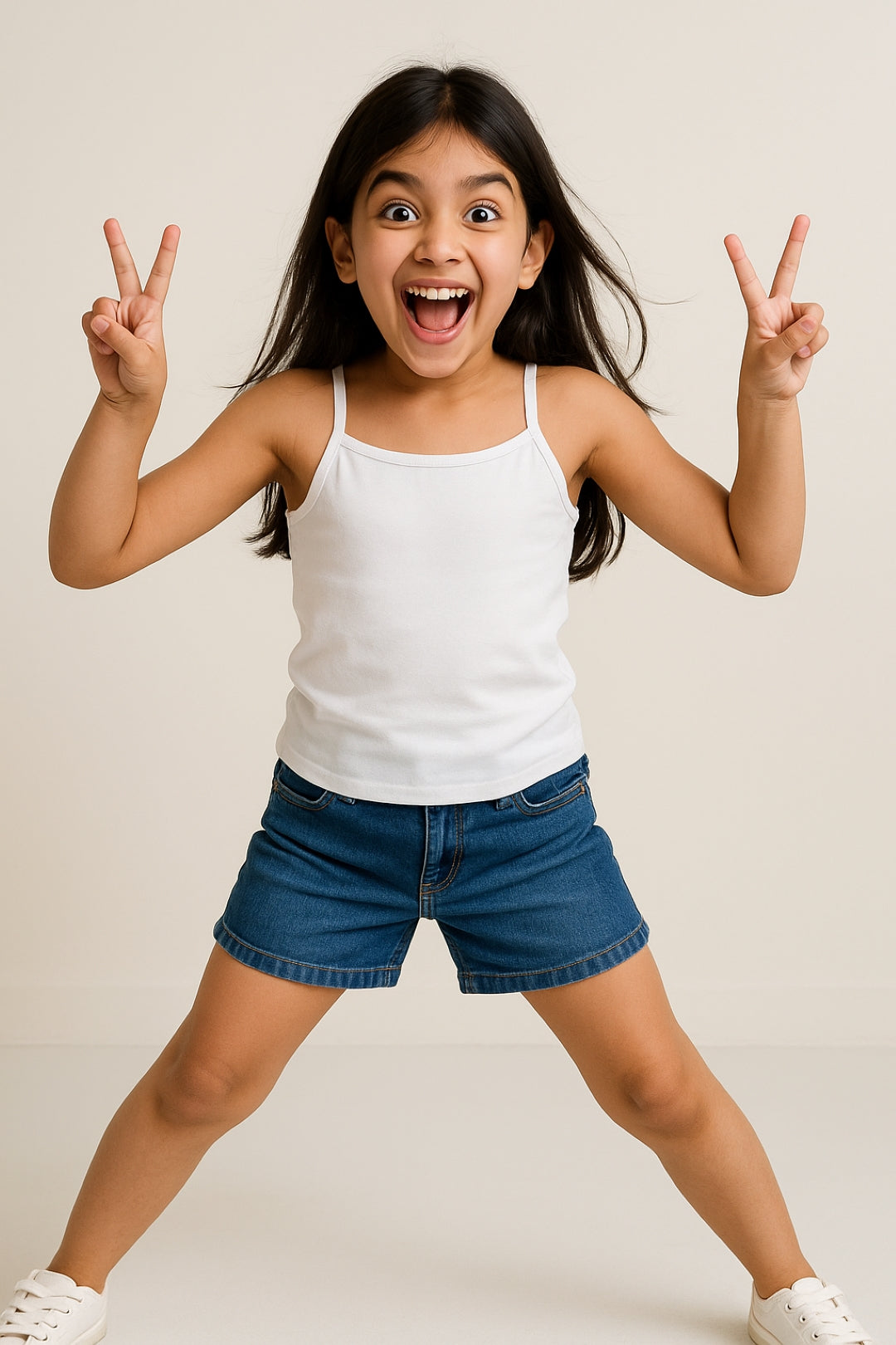 Girls White Lycra Regular Fit Spaghetti Sleeve Solid Camisole