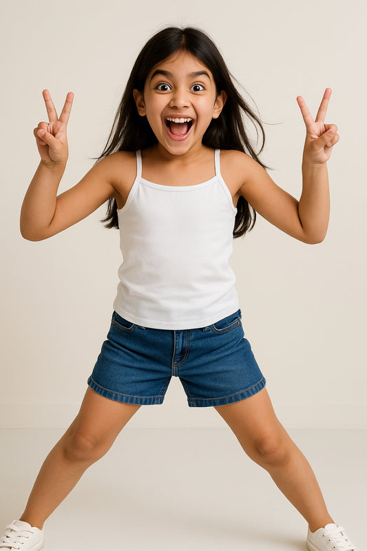 Girls White Lycra Regular Fit Spaghetti Sleeve Solid Camisole