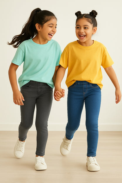 Girls Blue & Grey Denim Jeggings Combo