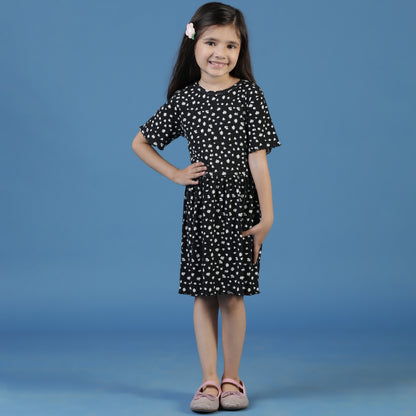 Girls Black Floral A-Line Dress