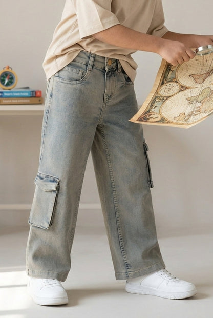 Boys Khaki Tint Denim Dad Fit Jeans