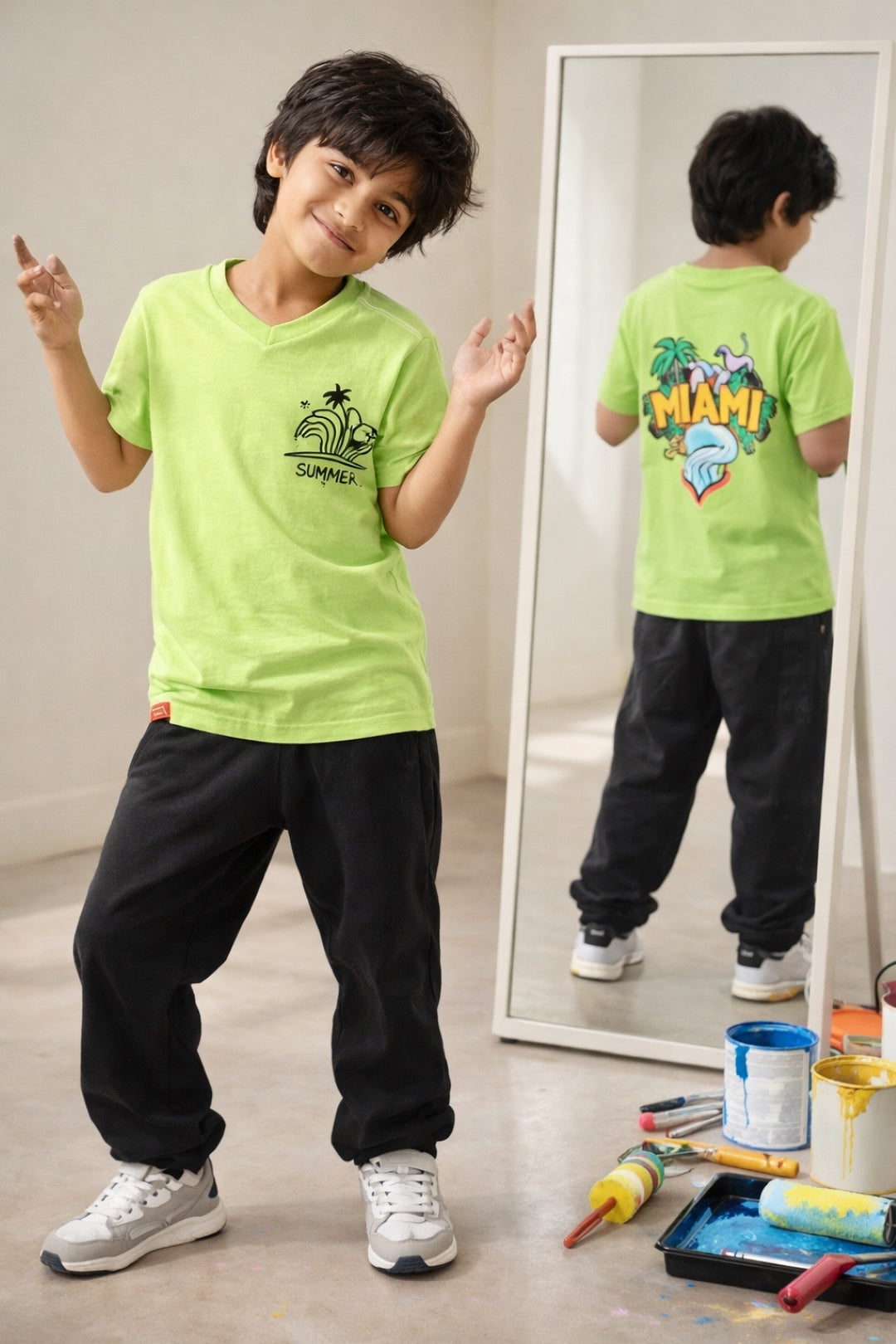 Boys Neon Green Cotton T-shirt