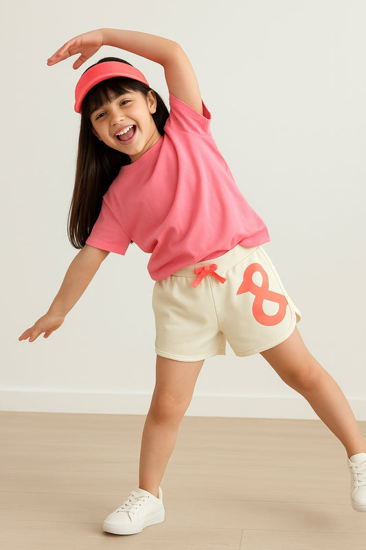 Girls White Cotton Regular Fit Print Shorts