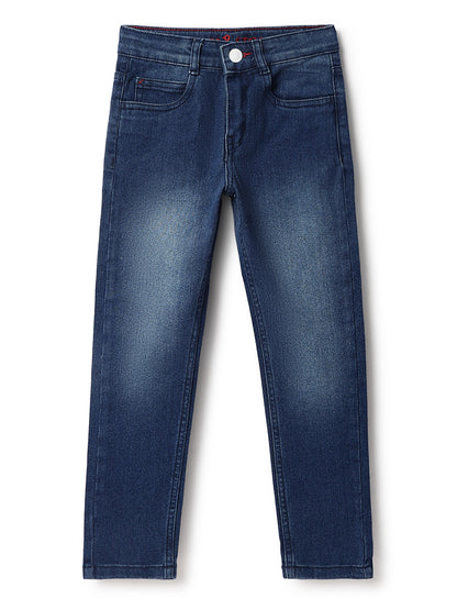 BOYS MID BLUE WHISKERED CASUAL JEANS