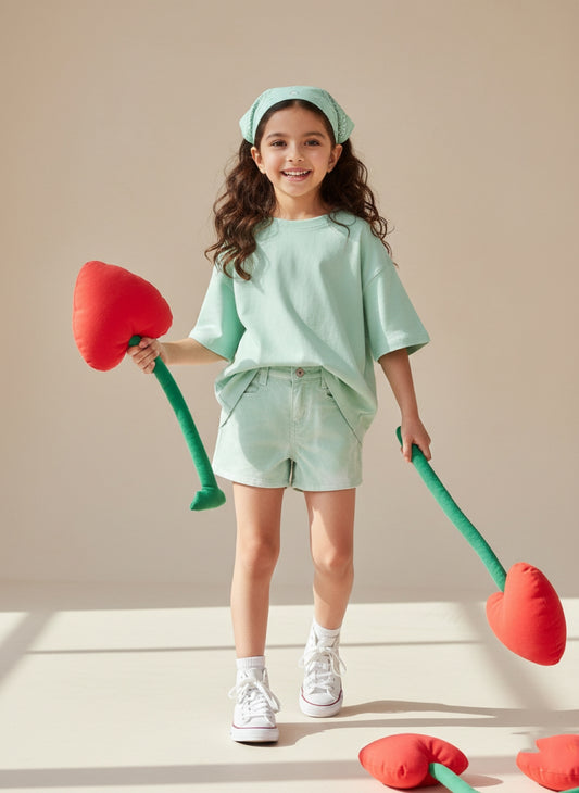 Girls Mint Green Tie & Dye Cotton Shorts