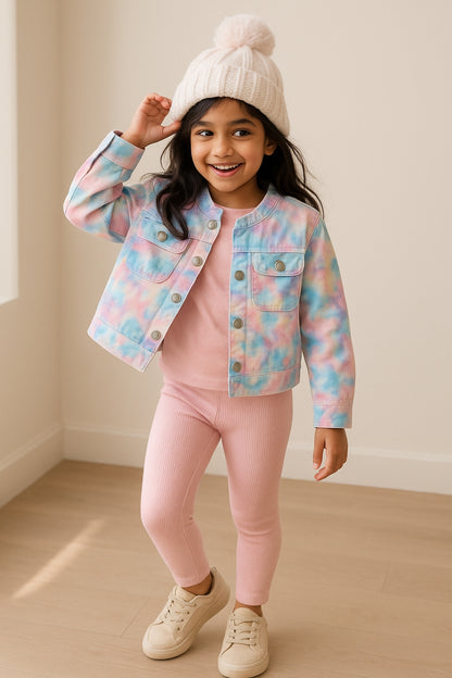 Girls Multi-Color Cotton Tie & Dye Jacket