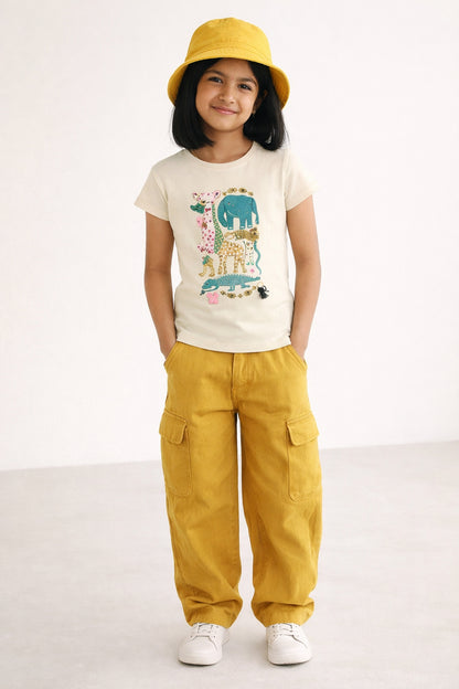 Girls Off White Cotton T-Shirt