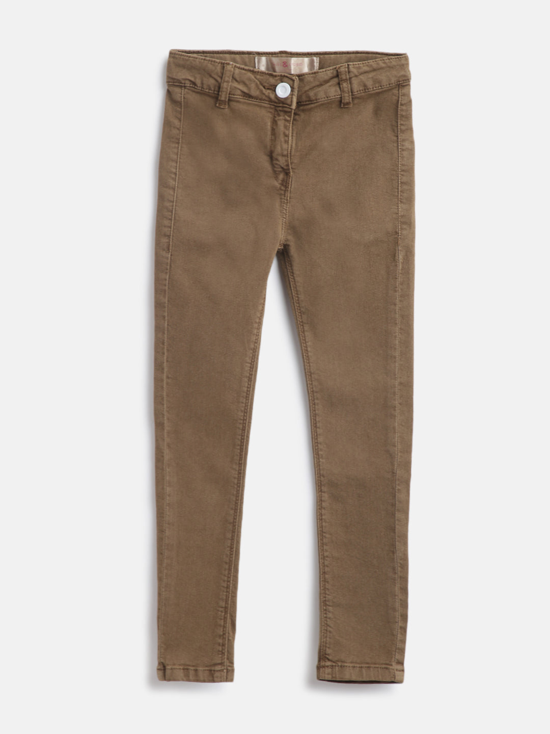 Girls Brown Slim Fit Solid Trouser