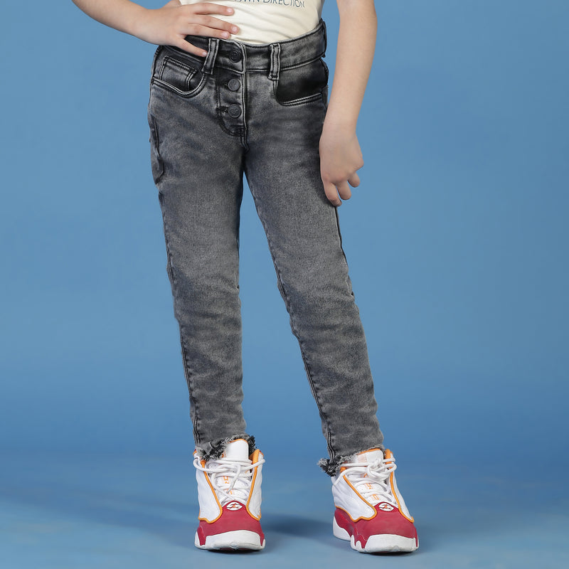 Girls Solid Grey Skinny Fit Jeans