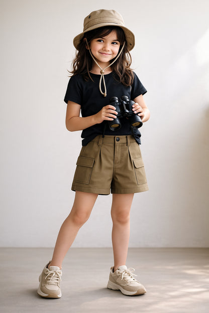 Girls Olive Cotton Short