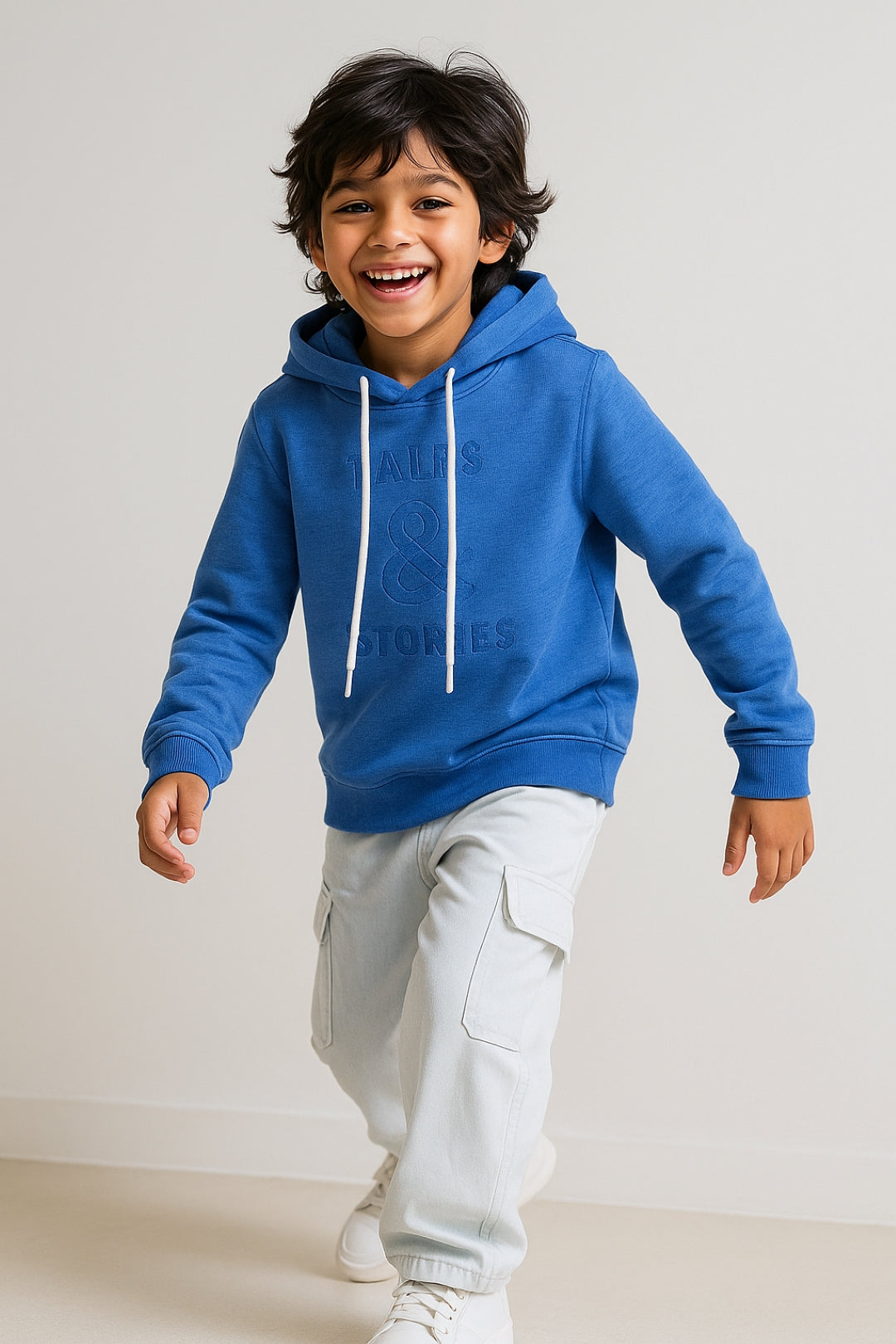 Boys Blue Casual Cotton Solid Hooded Sweatshirt