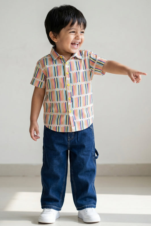 Boys Half Sleeve Shirt and Blue Jeans Clothing Set