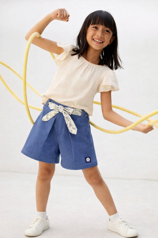 Girls Blue Cotton Shorts