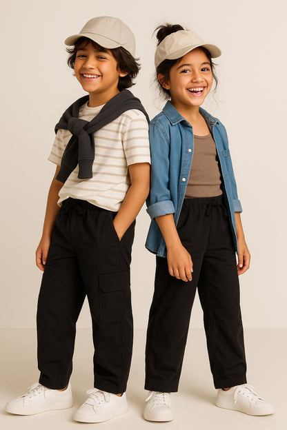 Boys & Girls Cotton Black Solid Trouser