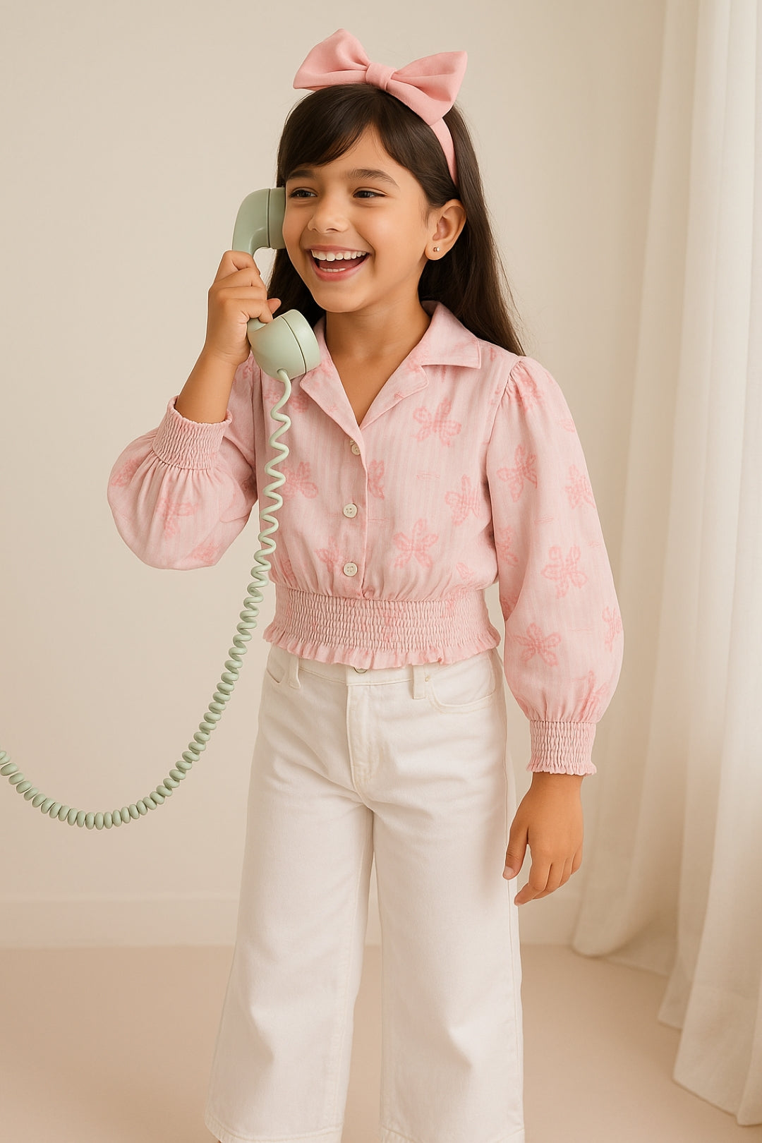 Girls Pink Cotton Printed Top