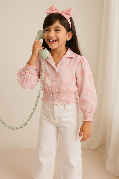 Girls Pink Cotton Printed Top