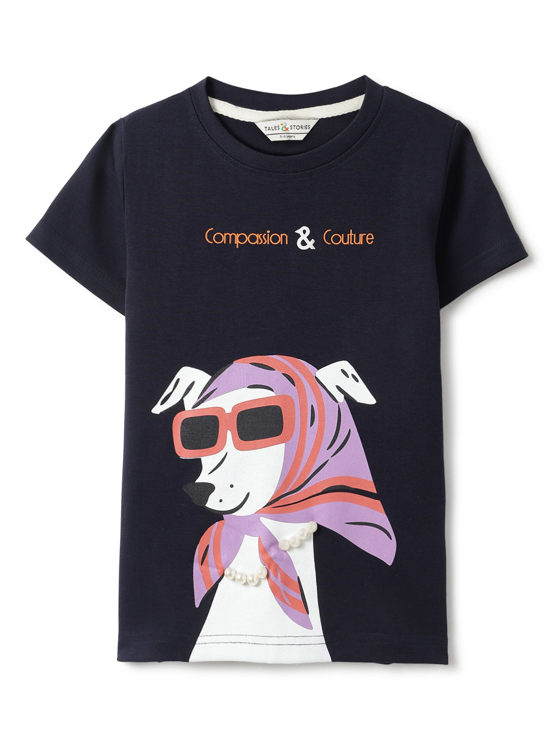Girls Navy Blue Animal Printed T-Shirt