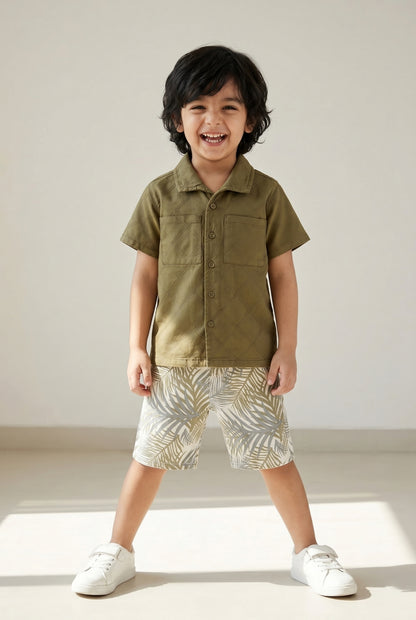 Boys Olive Shirt and Shorts Clothing Set