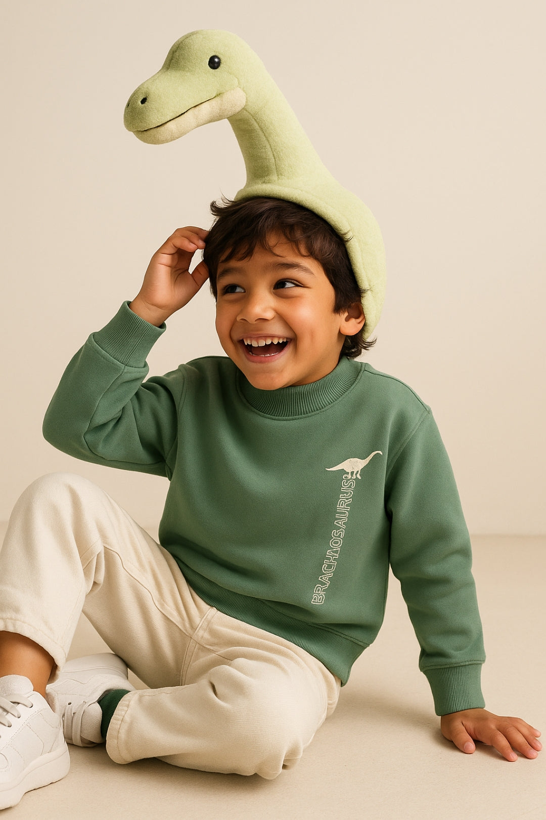 Boys Olive Printed Cotton Sweatshirt