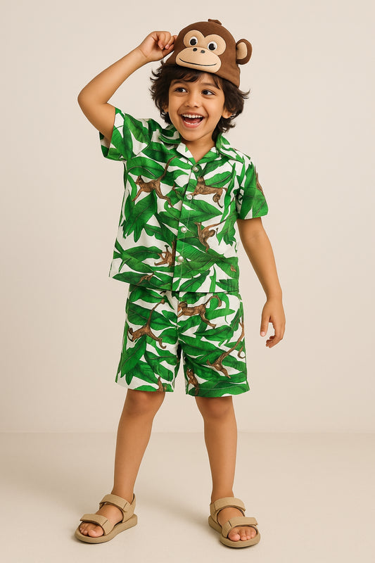Boys Green Cotton Printed Shorts