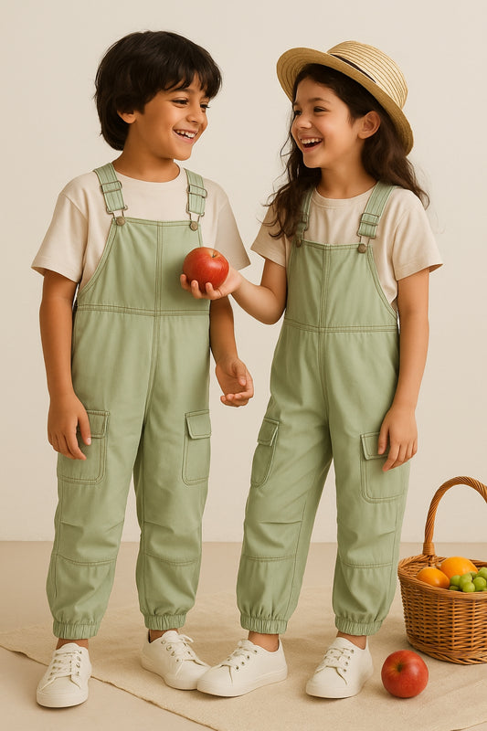 Boys & Girls Lycra Olive Overdyed Dungaree