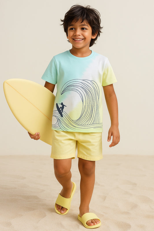 Boys Sky Cotton Printed Round Neck T shirt