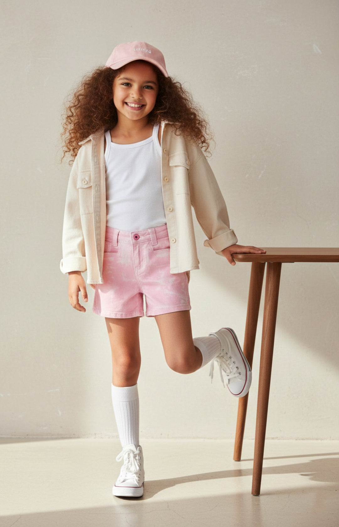 Girls Pink Tie & Dye Cotton Casual Shorts