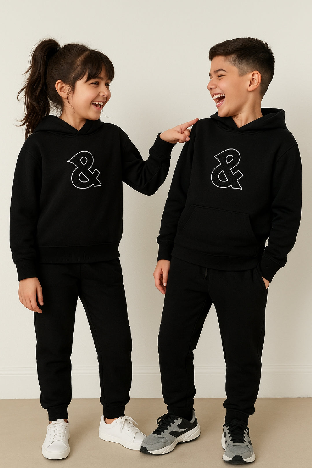 Unisex Black Solid Fleece Hooded Co-ord Set