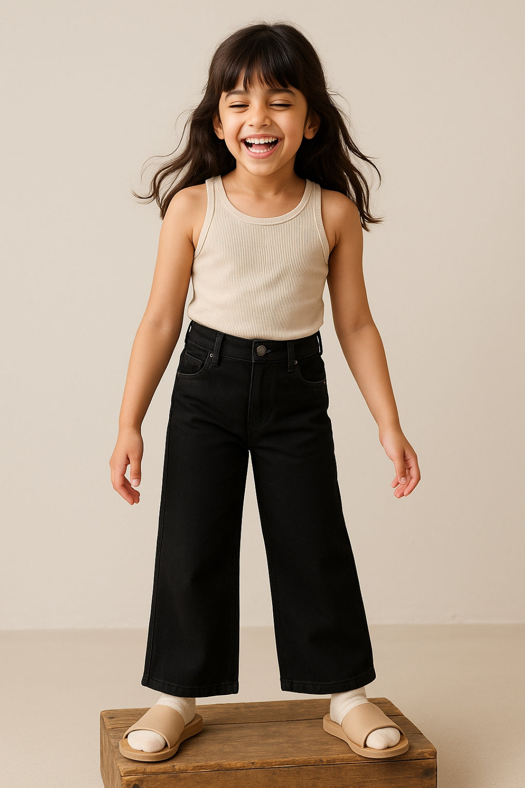 Girls Black Flared Lycra Denim Jeans