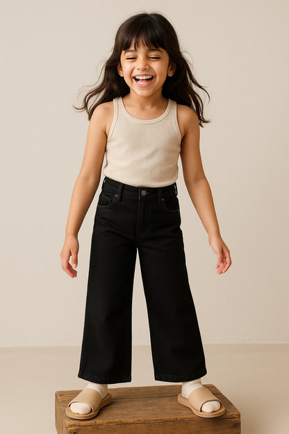 Girls Black Flared Lycra Denim Jeans