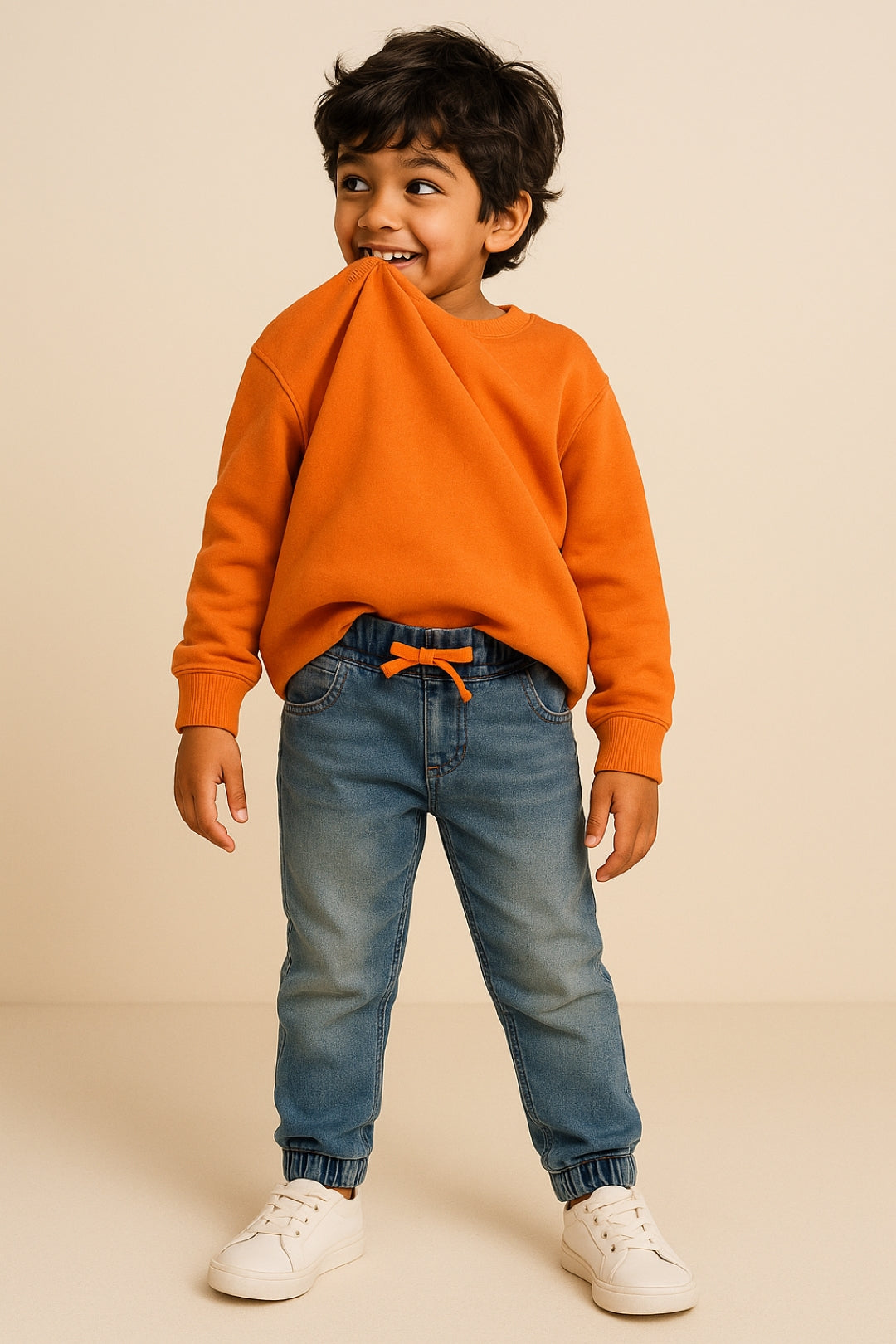 Boys Blue Lycra Solid Denim Joggers