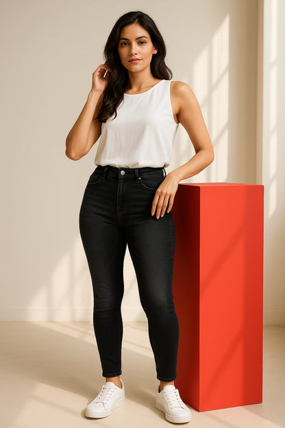 Women Denim Lycra Black Washed Jeans