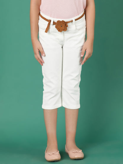 Girls White Washed Lycra Slim Fit Slim Fit Capri