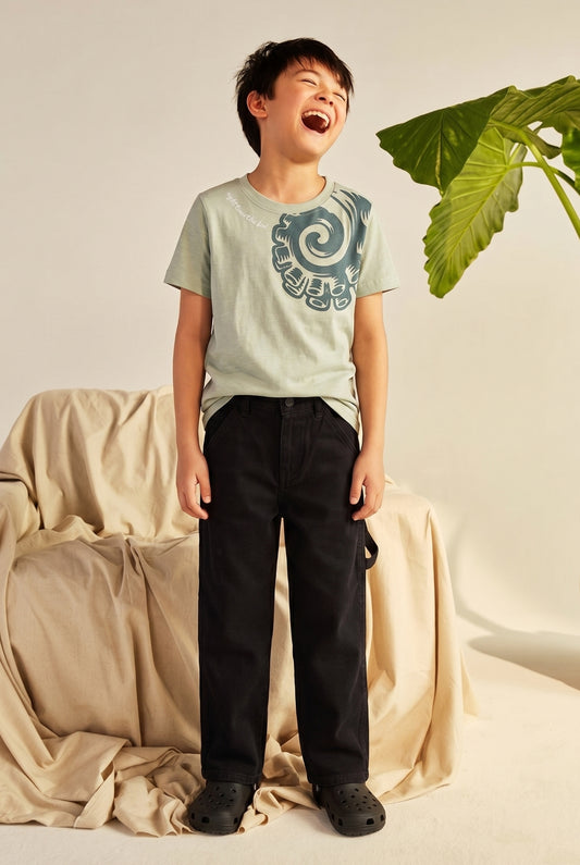 Boys Cotton Grey T-Shirts With Black Denim Jeans Clothing Set