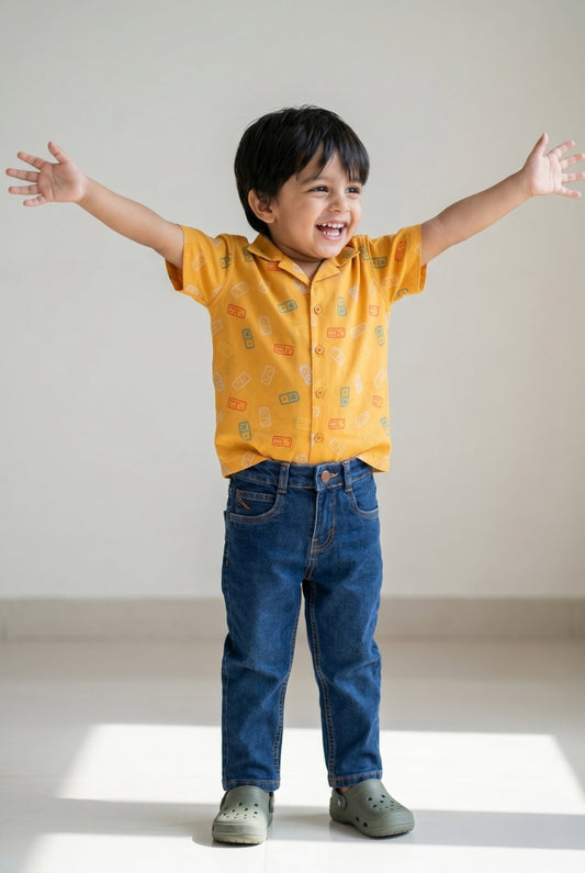 Boys Orange Shirt and Blue Jeans Clothing Set