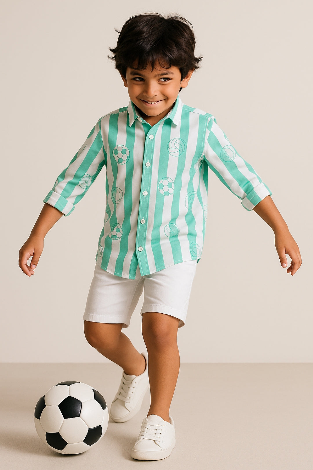Boys Blue Printed Cotton Shirt