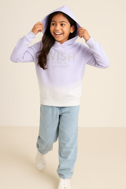 Girls Pastel Lilac Ombre Printed Sweatshirt With Hood