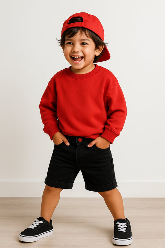 Boys Black Cotton Washed Shorts
