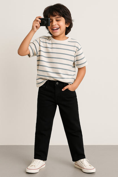 Boys Denim Lycra Black Washed Jeans