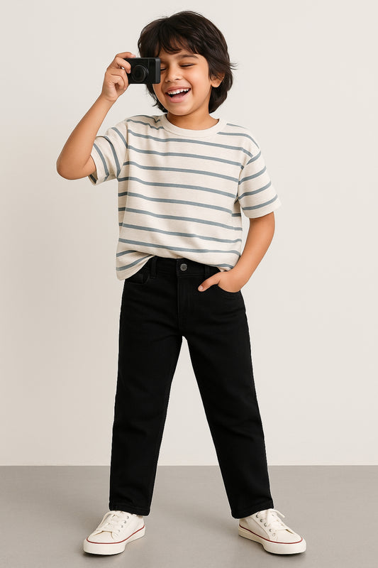 Boys Denim Lycra Black Washed Jeans