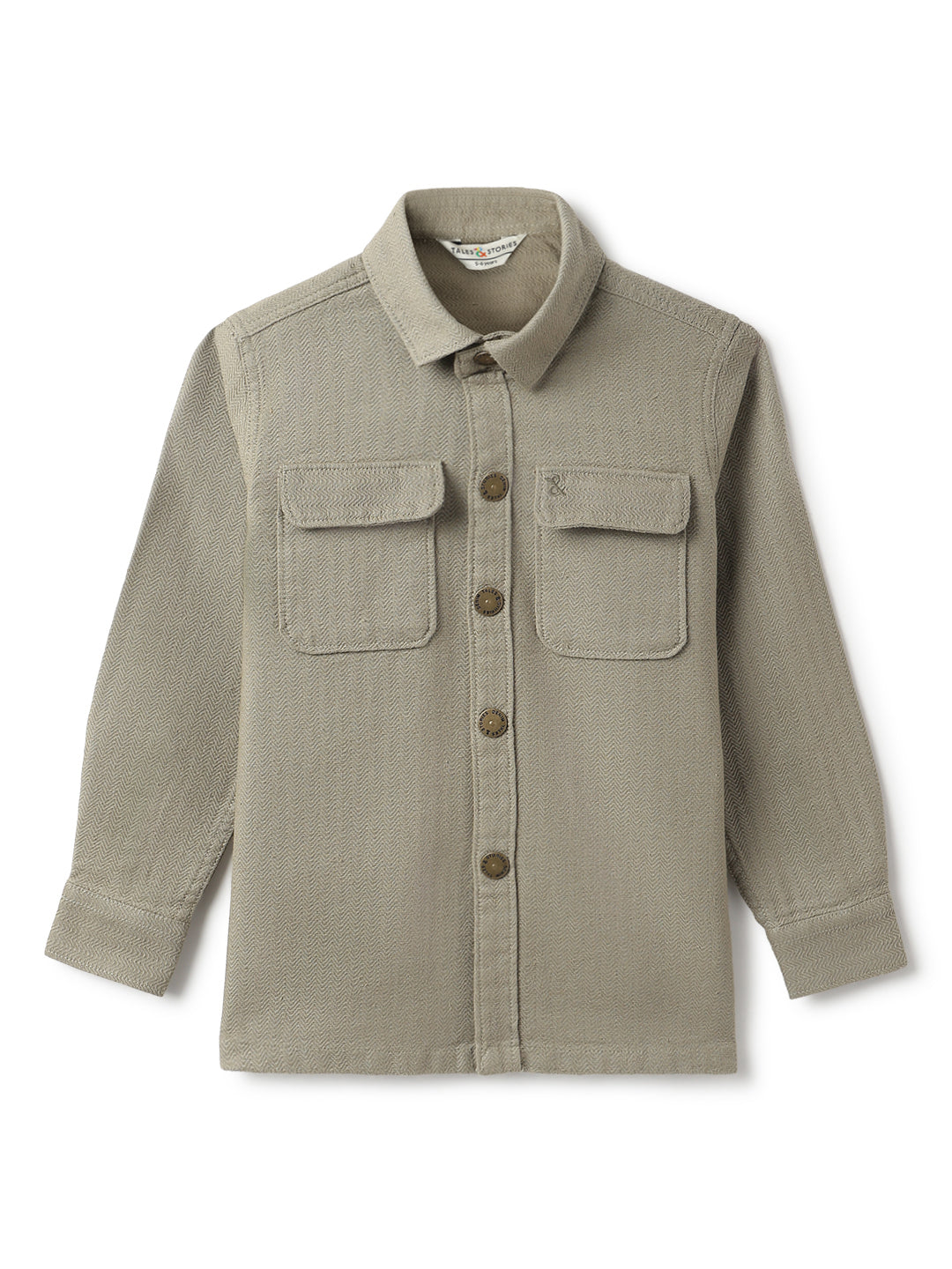 Boys Olive Cotton Solid Shacket