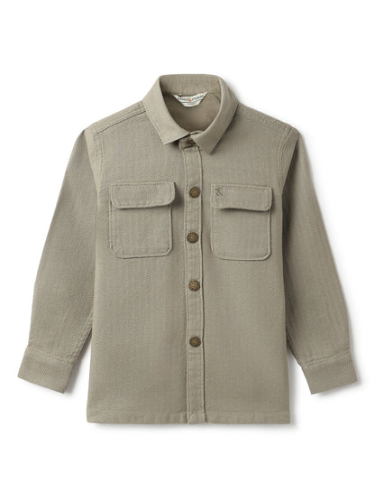 Boys Olive Cotton Solid Shacket