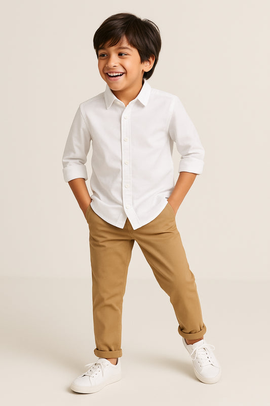 Boys White Cotton Shirt