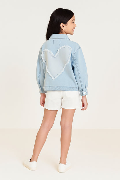 Girls Denim Cotton Light Blue Washed Jacket