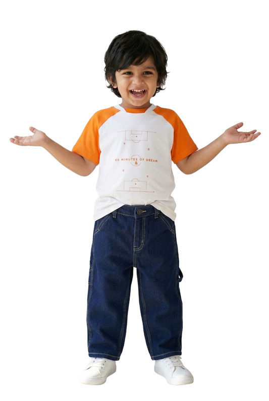 Boys White T-Shirts and Blue Denim Jeans Clothing Set