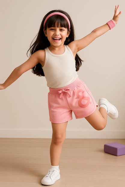 Girls Pink Cotton Shorts