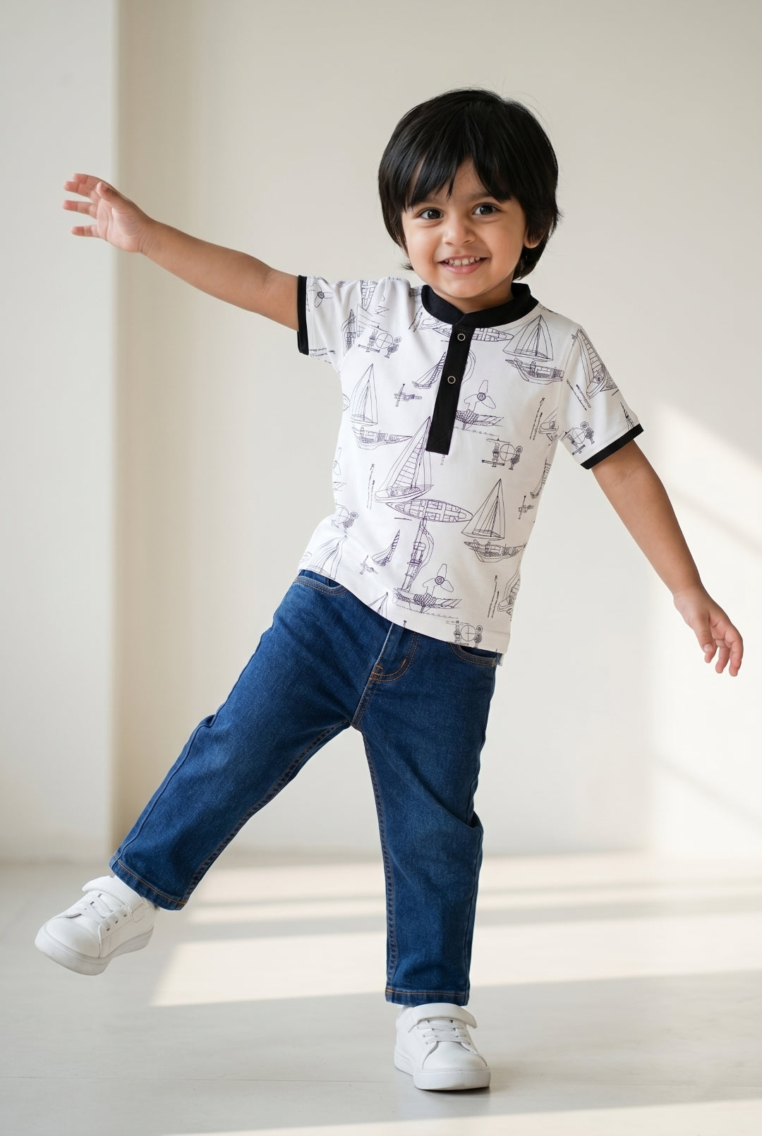 Boys White T-Shirts and Blue Jeans Clothing Set