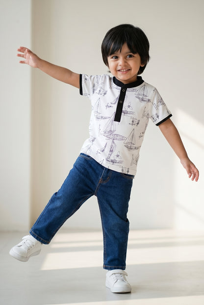 Boys White T-Shirts and Blue Jeans Clothing Set