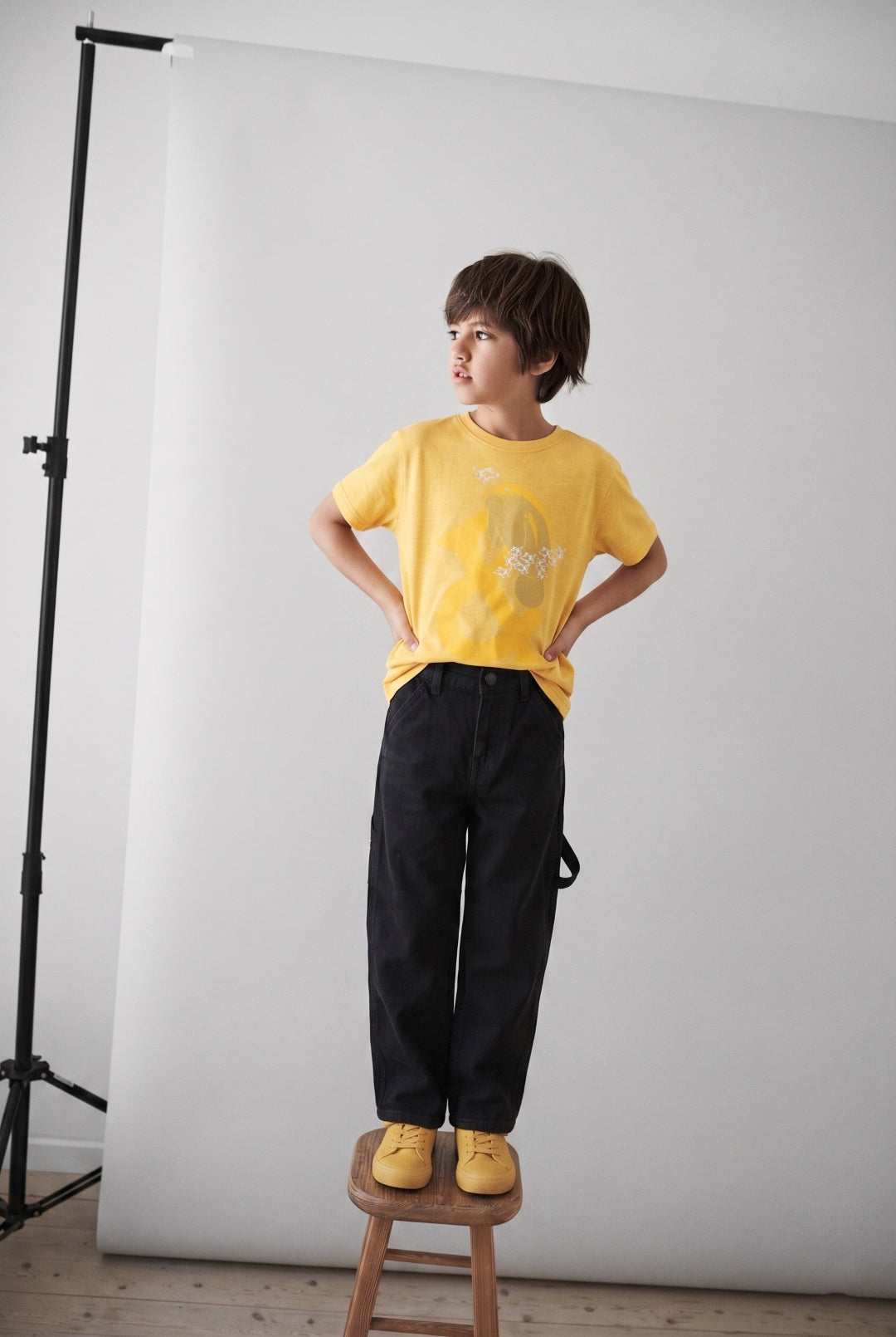 Boys Yellow Cotton T-Shirts With Black Denim Jeans Clothing set