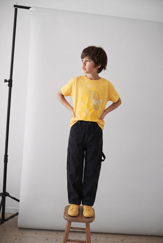 Boys Yellow Cotton T-Shirts With Black Denim Jeans Clothing set